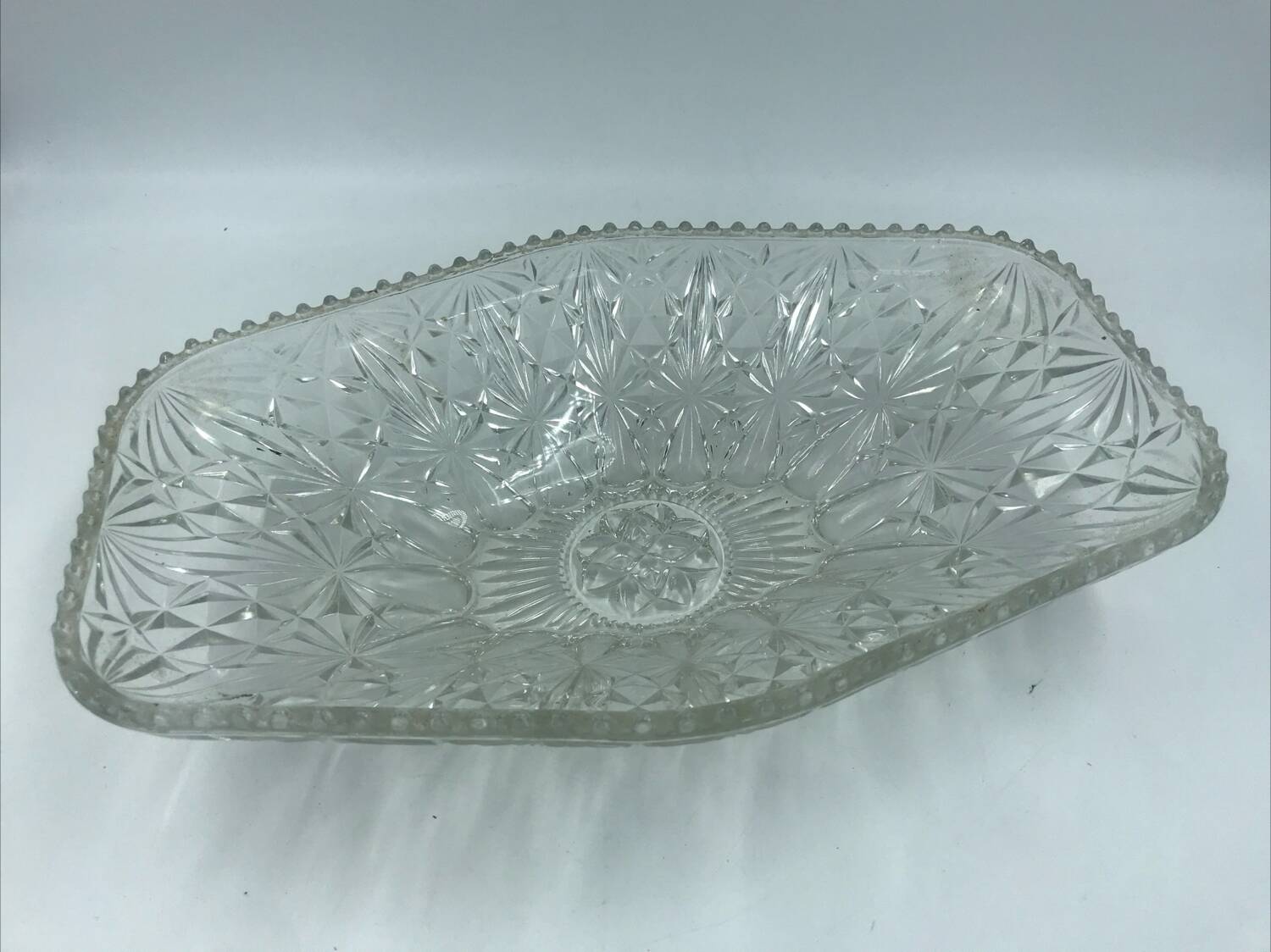 Large glass fruit bowl, cut and chiseled