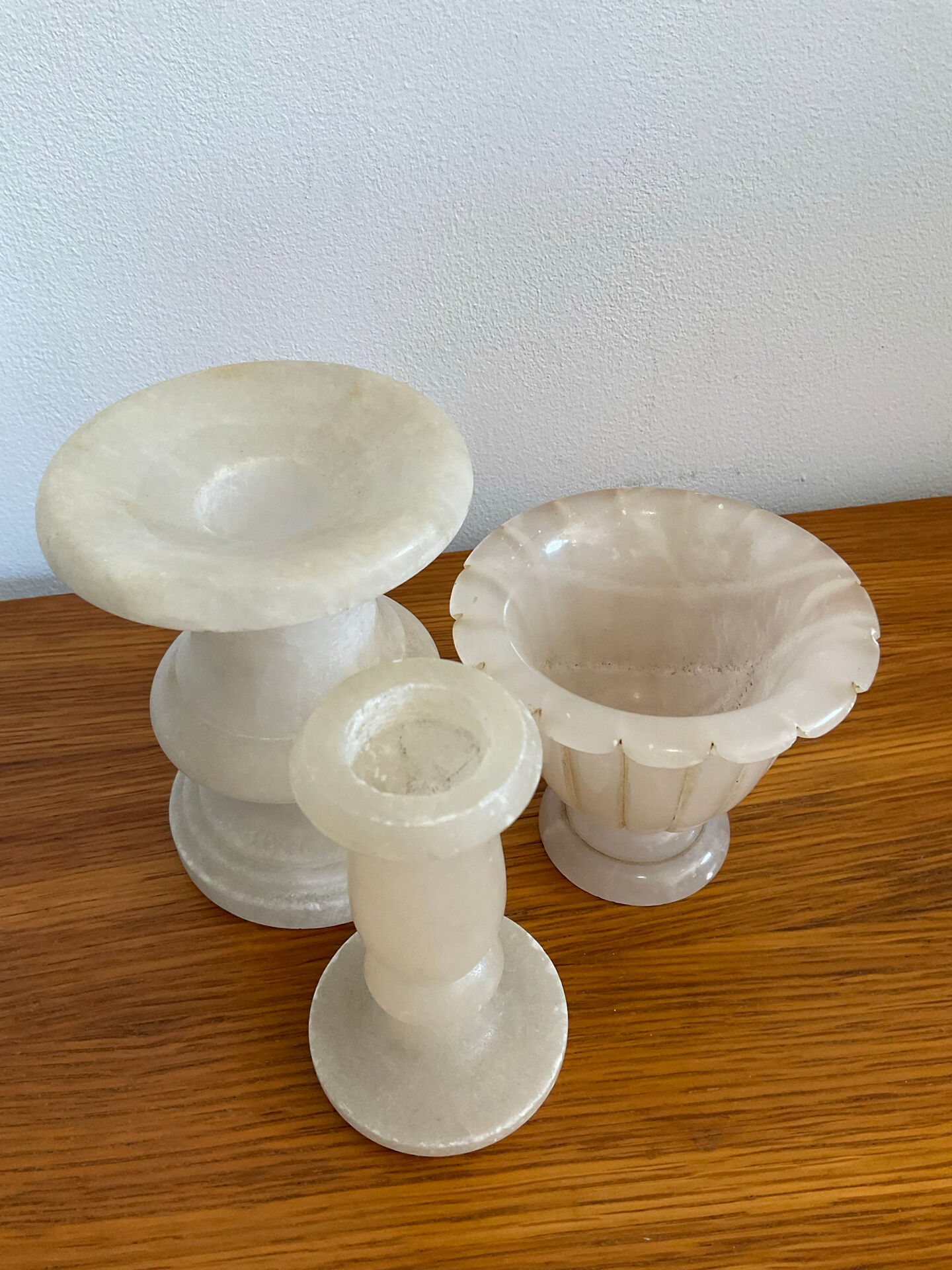 Trio de 3 bougeoirs vintage en albâtre