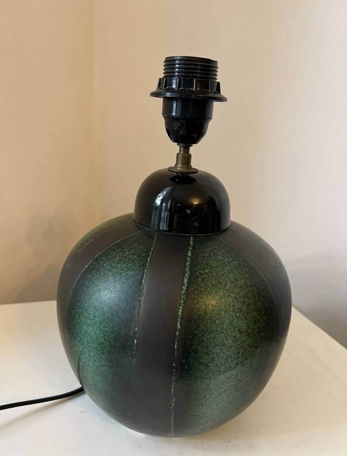 Vintage 1970s green and black ceramic lamp base