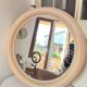 Round Beige and Coral Plastic Wall Mirror from the 70s-80s