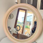 Round Beige and Coral Plastic Wall Mirror from the 70s-80s