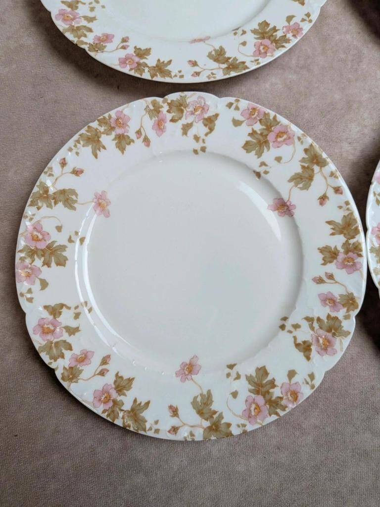 Set of 6 vintage French porcelain plates – pink floral design