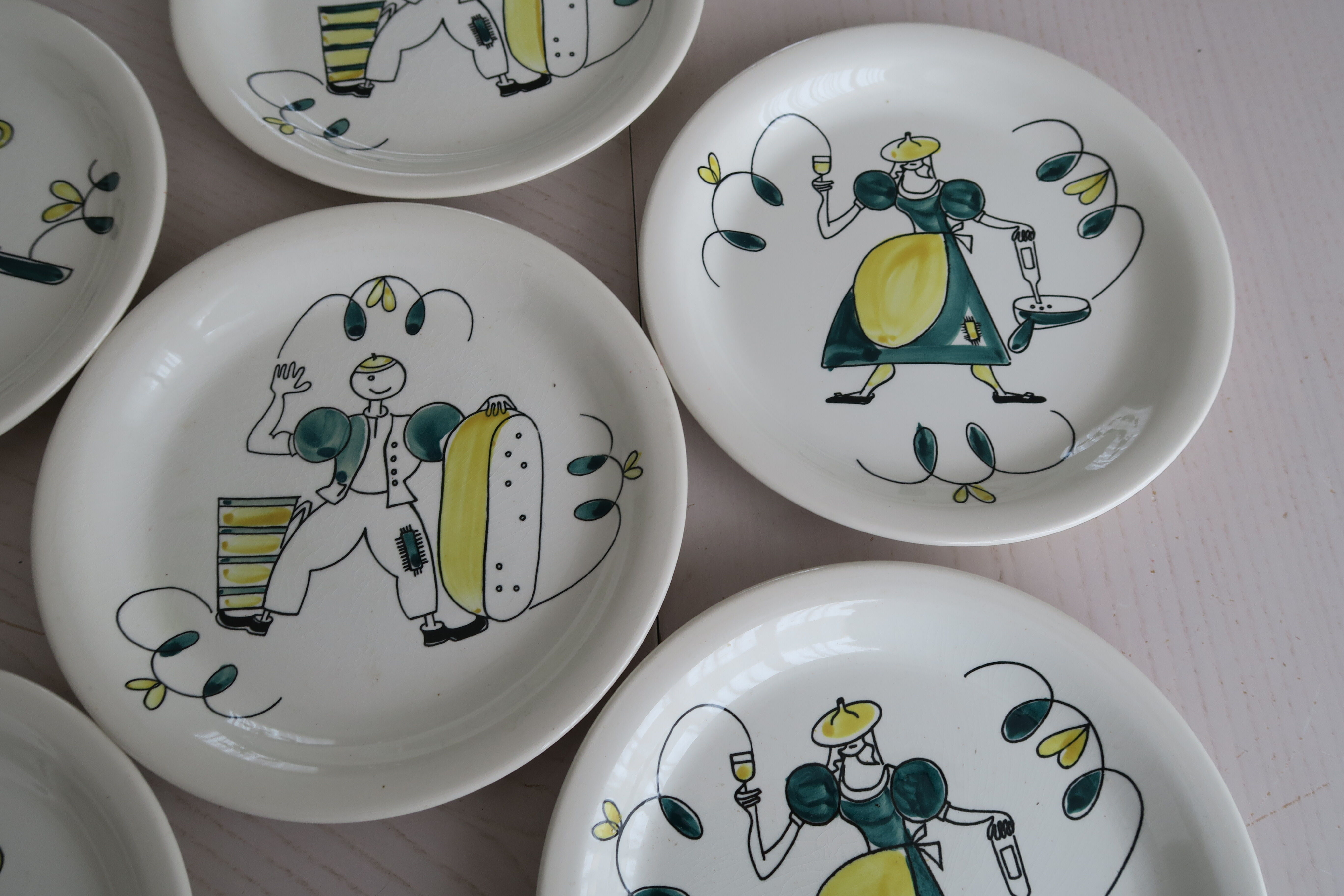 6 Assorted plates Stavanger Flint Norway 1950-60 Scandinavian hand décor
