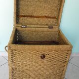 Corsair-style trunk with rounded woven wicker lid, 2 handles - Vintage