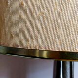 Modernist lamp chromed metal 70s, beige canvas lampshade