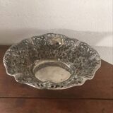 Silver metal basket with floral decoration