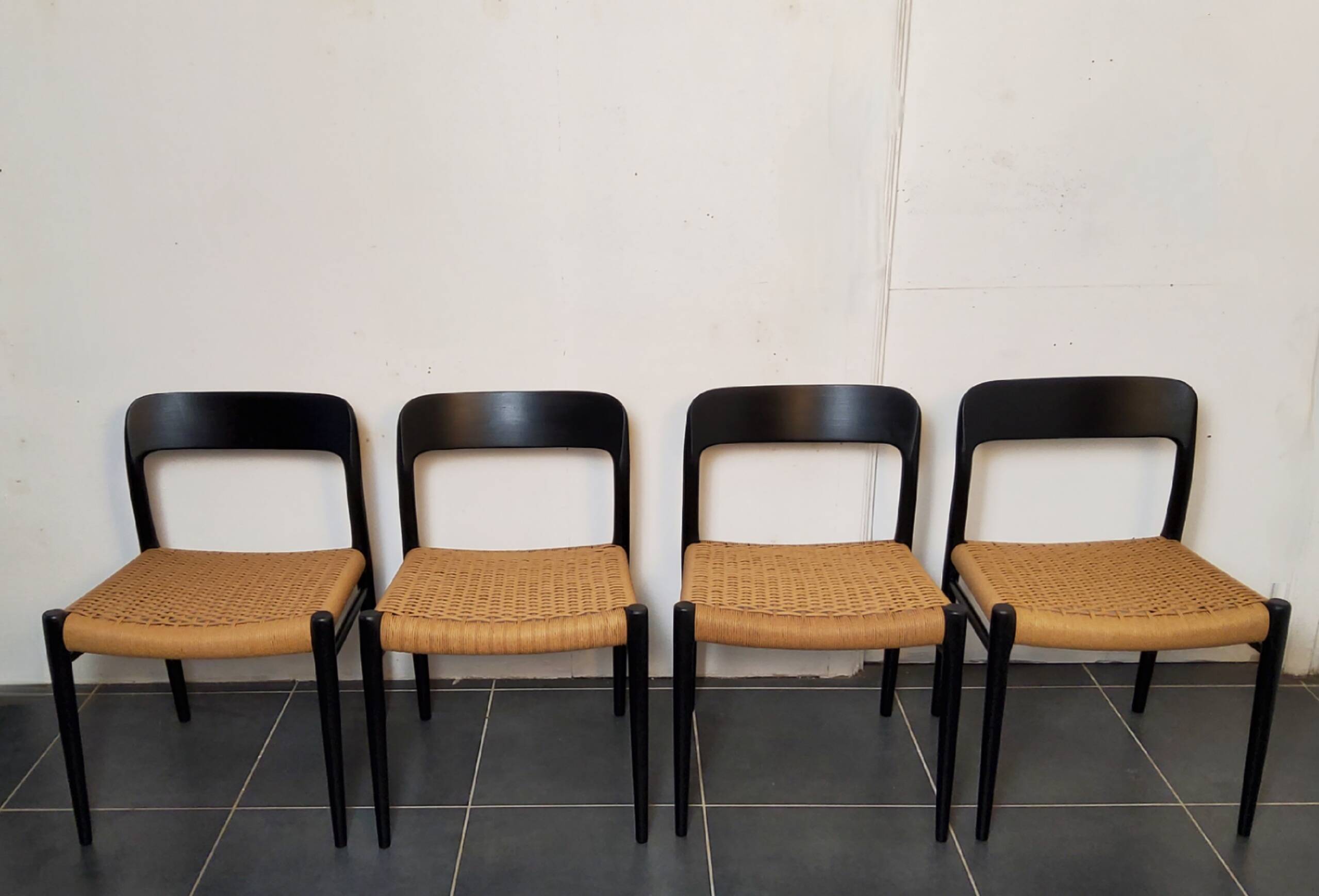 Niels Møller model 75 chair, black, Scandinavian, vintage 1960s.