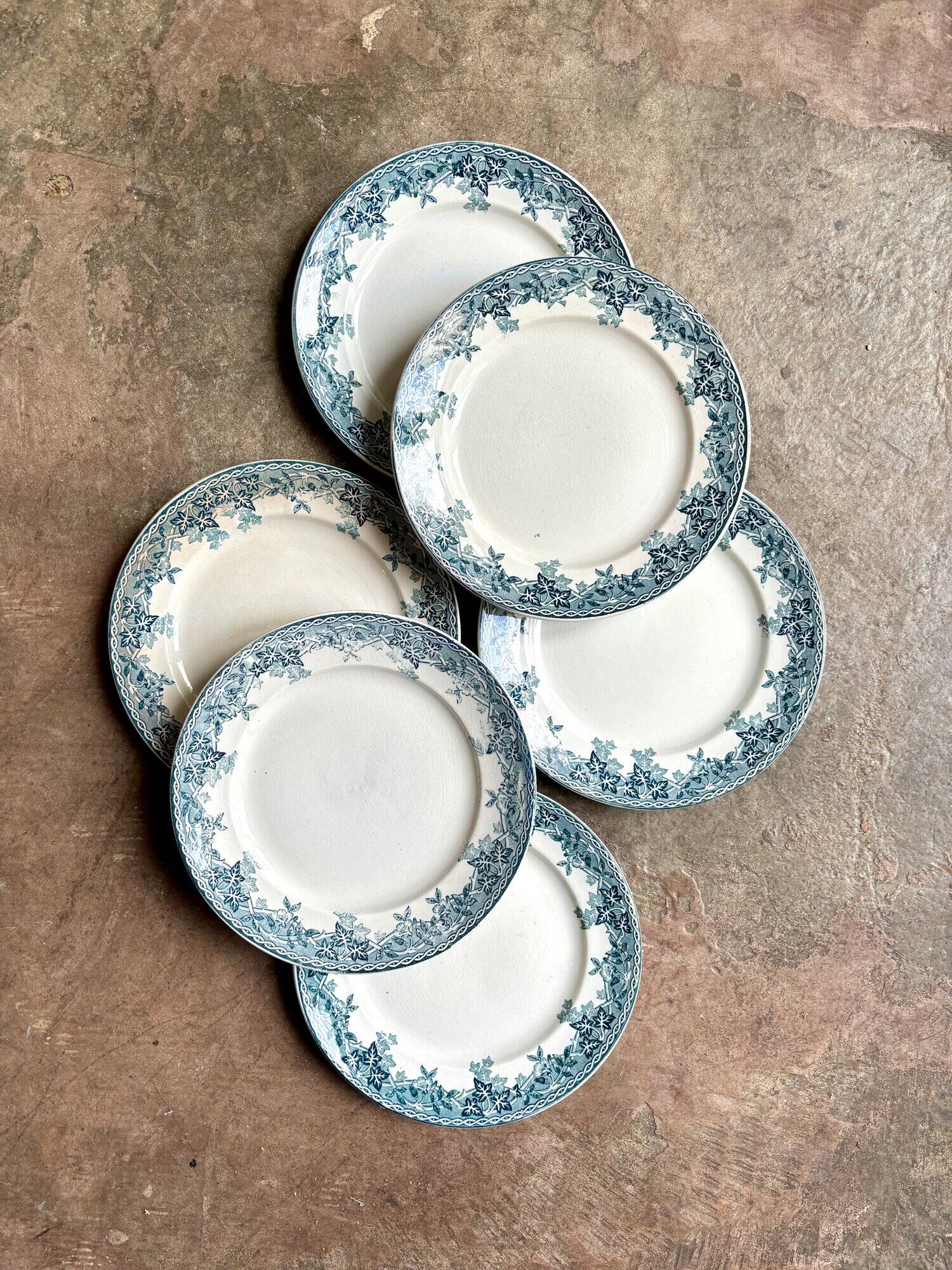 6 Moulin des Loups flat plates in iron clay, “Summer” service
