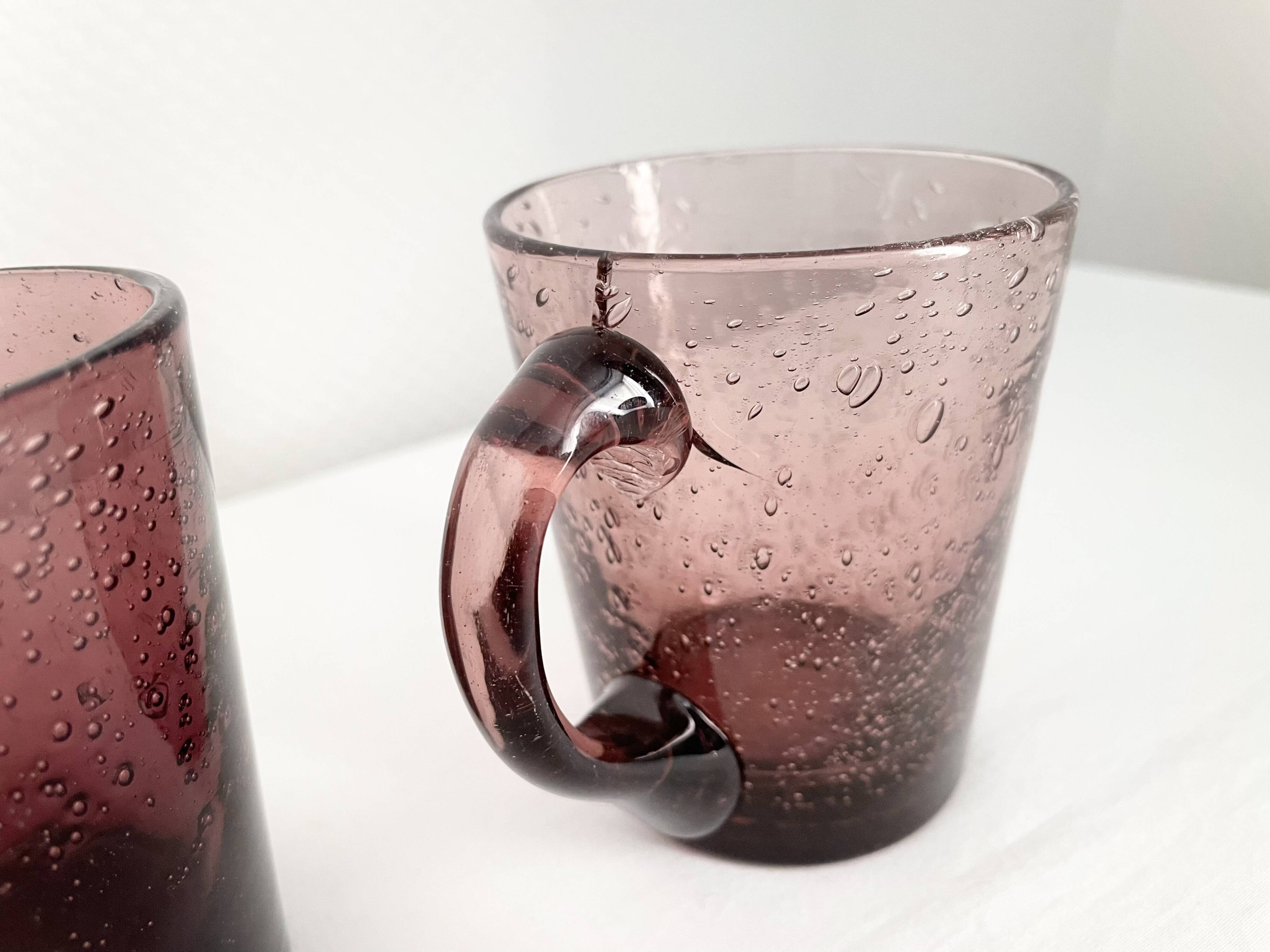 Purple biot blown glass mugs