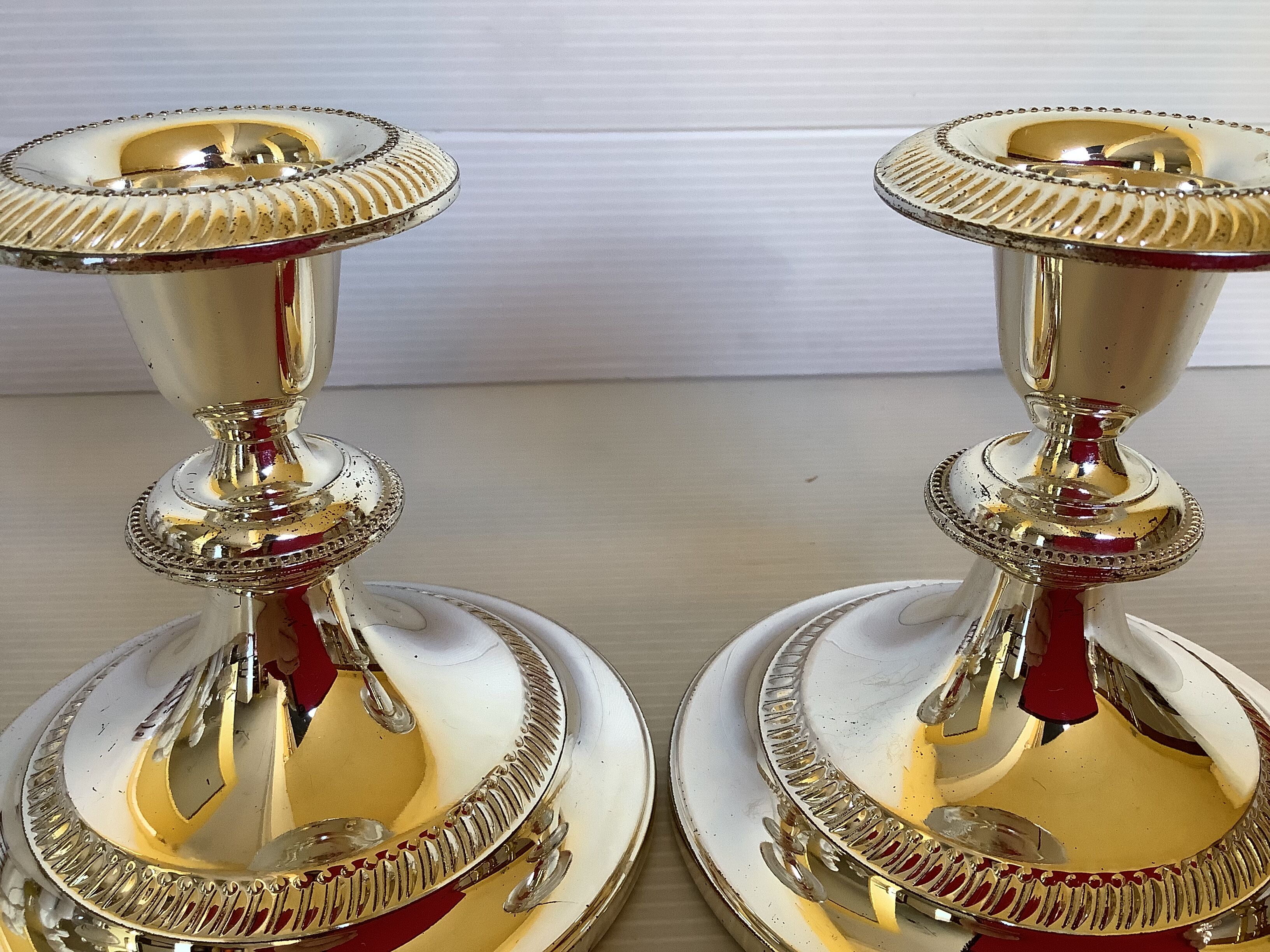 Pair of candlesticks silver chromed metal