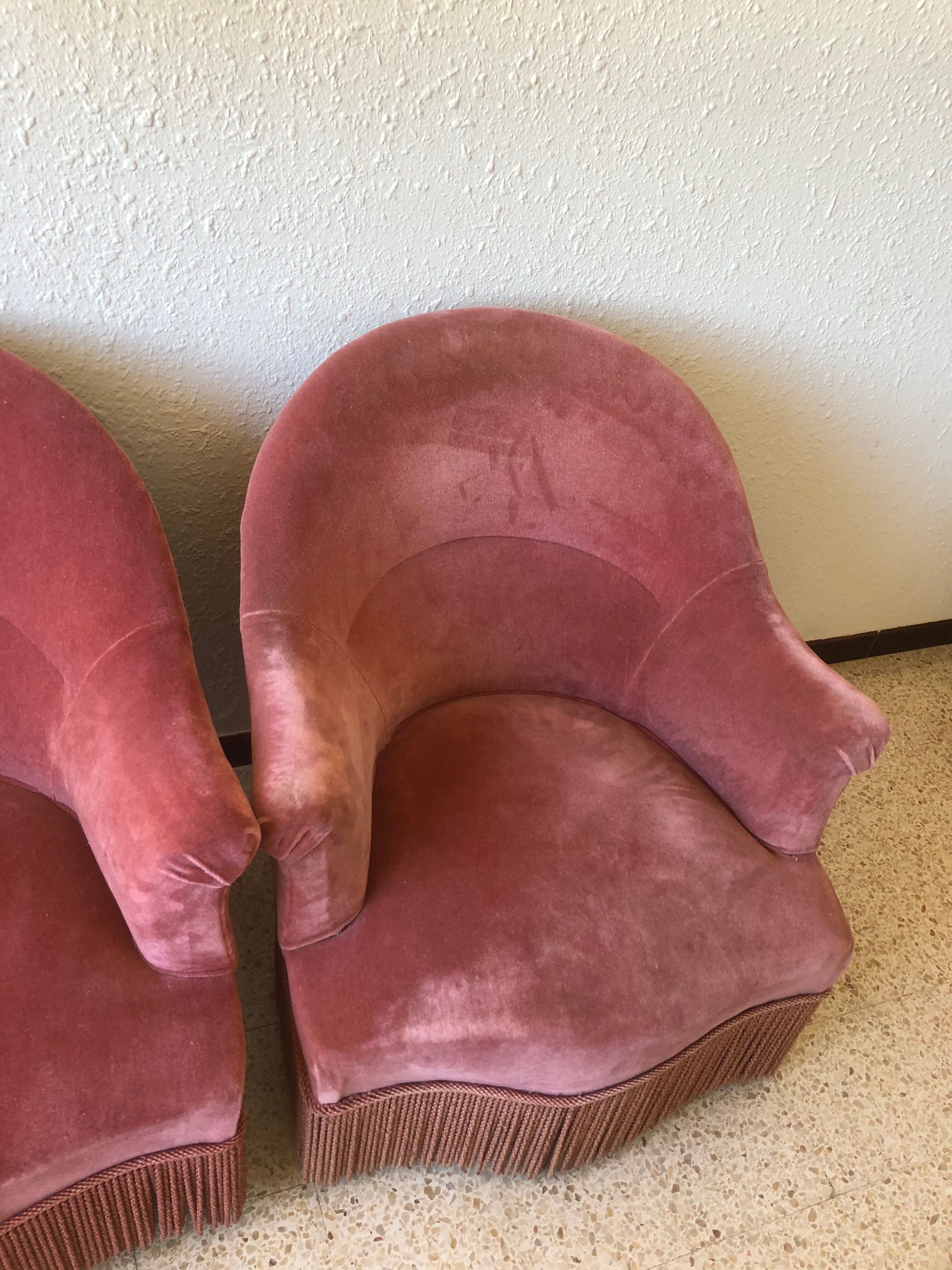 Pair of vintage pink velvet toad chair
