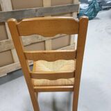 LOT Solid Oak Country Table and 6 Straw Seated Chairs