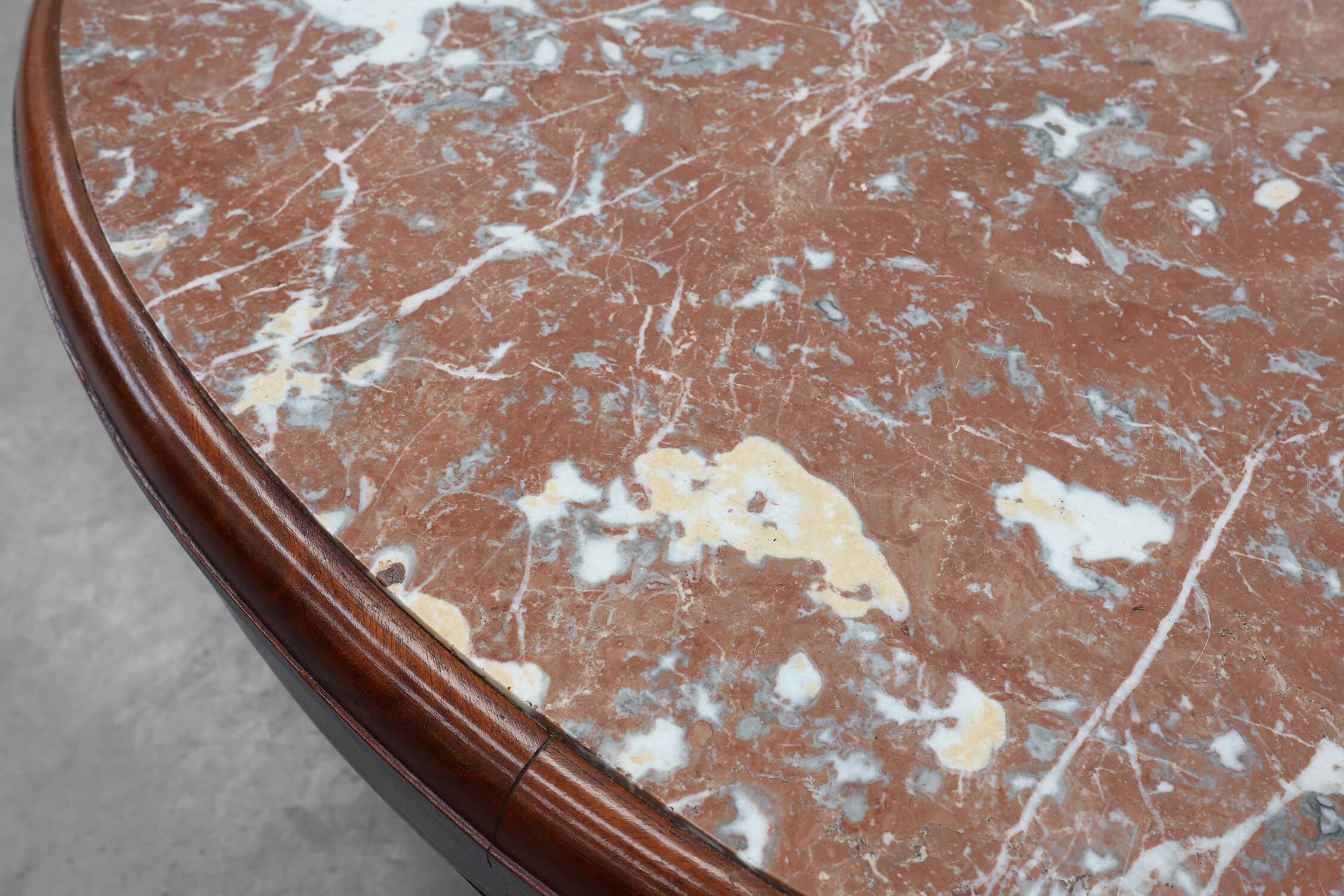 Oval Art Deco Side Table in Walnut with Marble Top by De Coene, Belgium