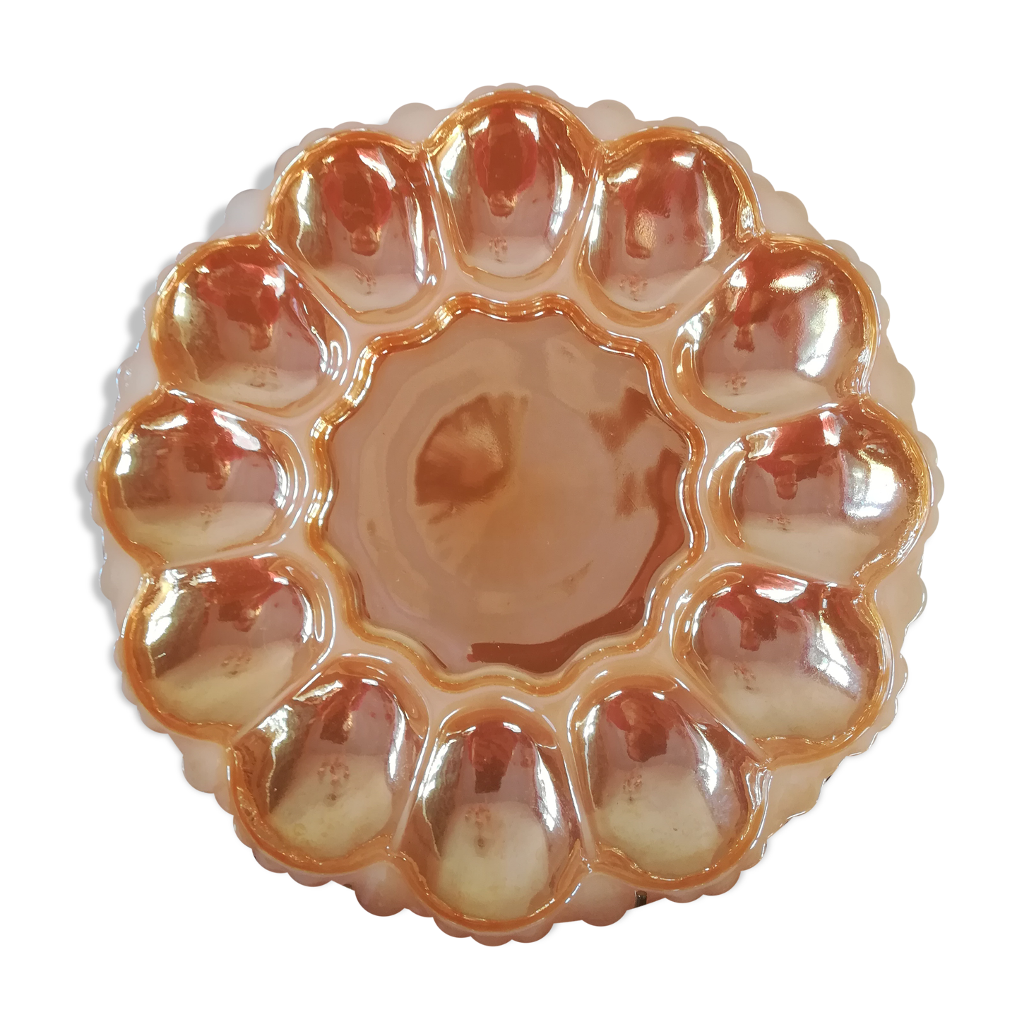 Iridescent glass hors d'oeuvre dish