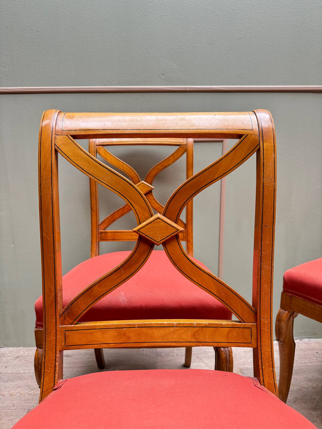 Suite Of Six Chairs In Cherrywood Cross Backrest Restoration Style 20th Century
