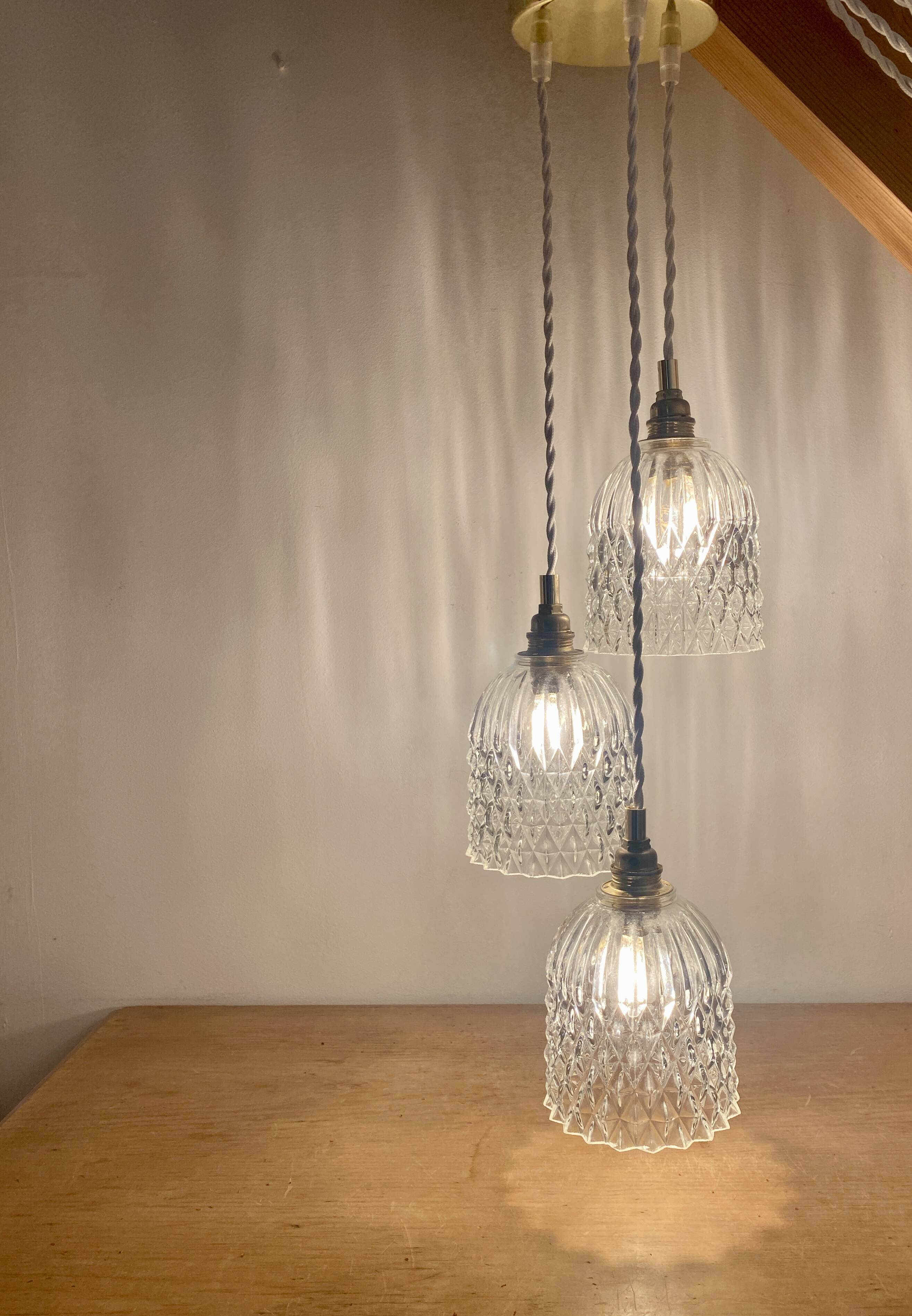 Vintage glass triple globe waterfall pendant light