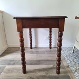 Bureau / Console / Table d'appoint en chêne à pieds bobine