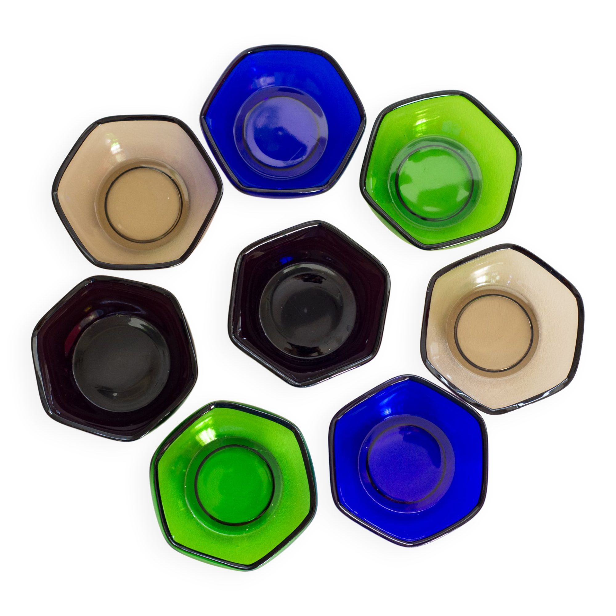 Set of 8 colored glass cups