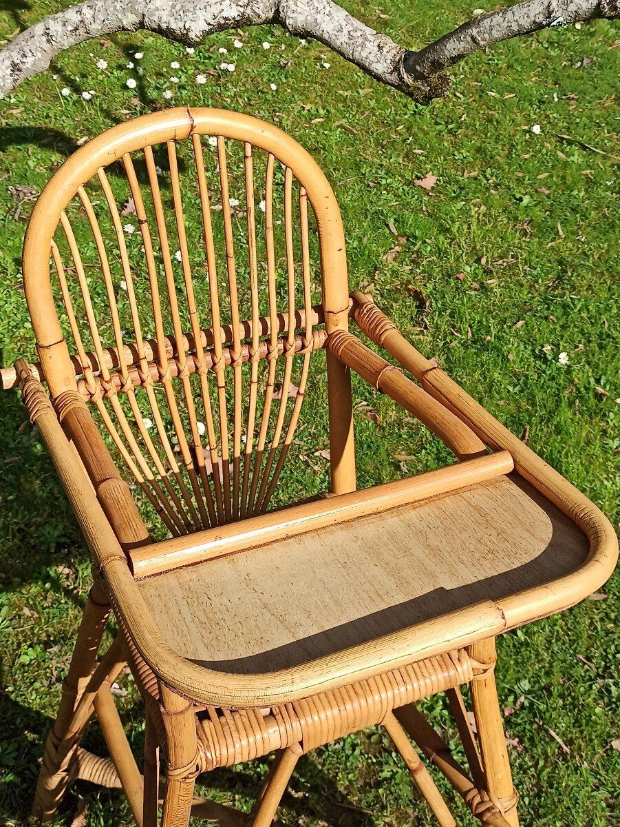 Chaise haute pour enfant en rotin