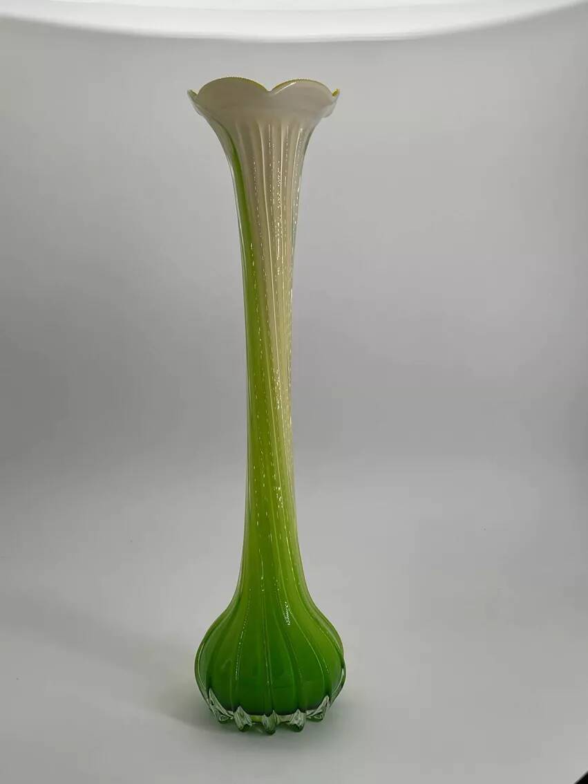 Large vintage Murano style blown glass corolla vase