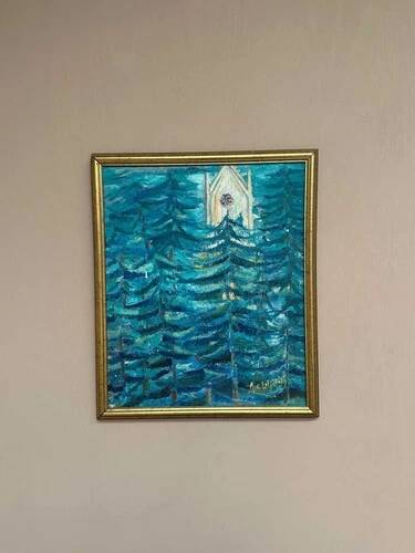 Mid-Century Oil on Canvas “Blue Trees” by Ag Liljardh– Vintage & Framed