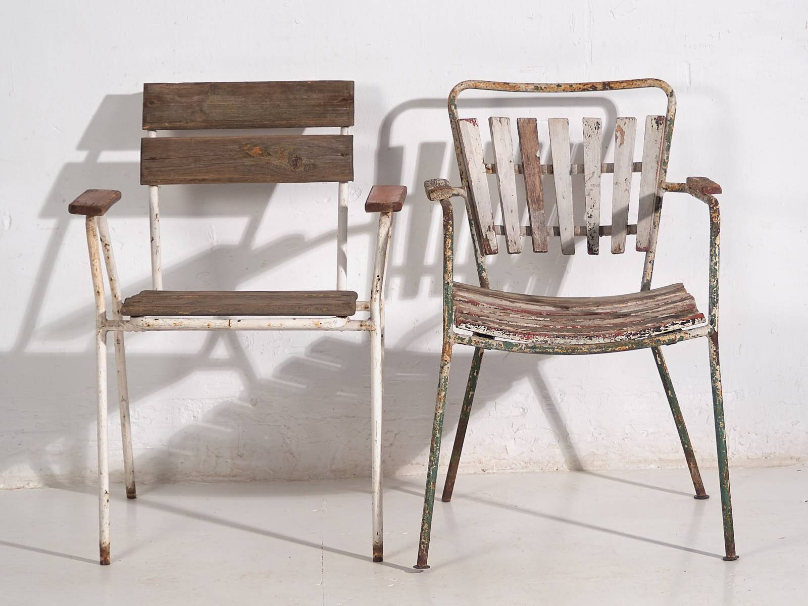 Antique garden chairs with armrests (c.1920). Set of 2 pieces #23