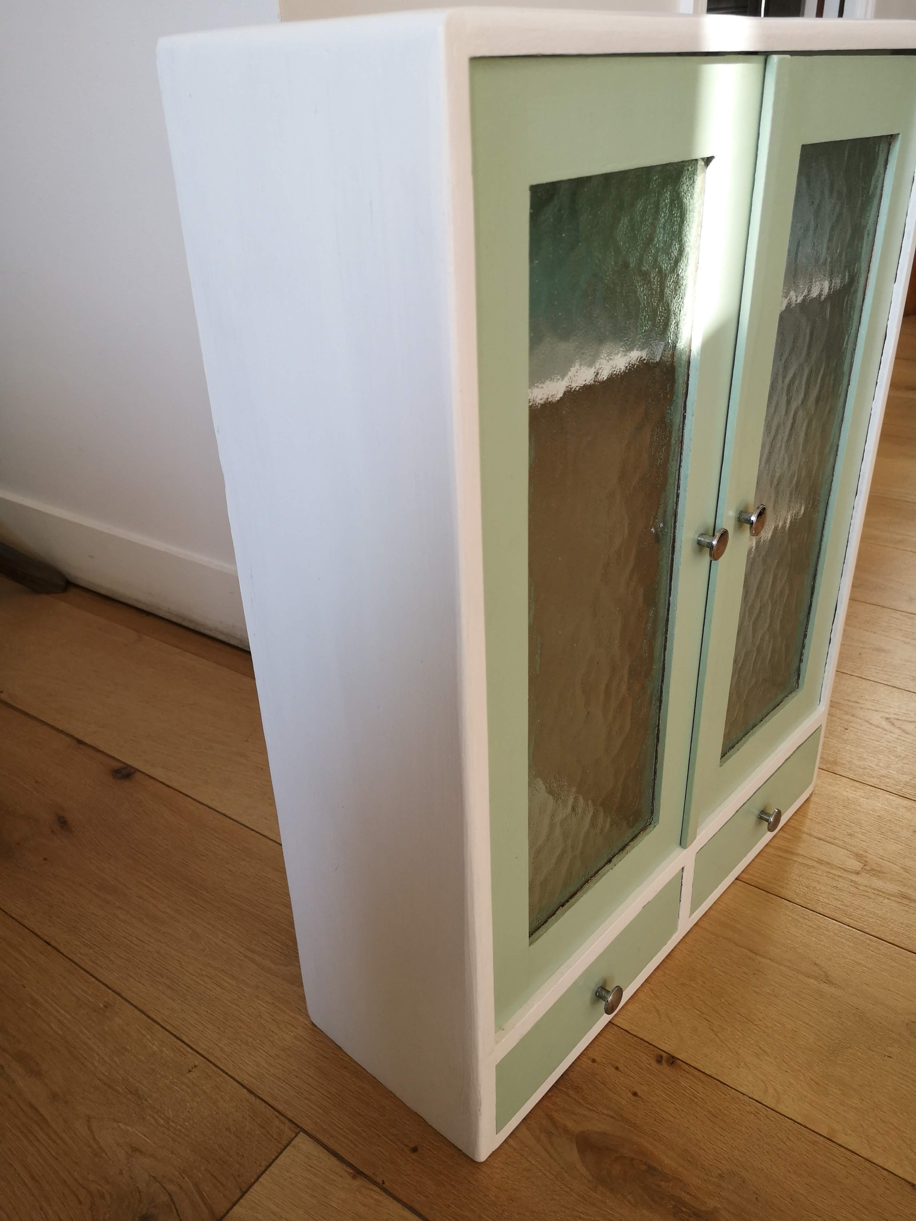 50s vintage medicine cabinet white celadon wood of poplar