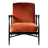 Floating armchair in fox velvet reissue