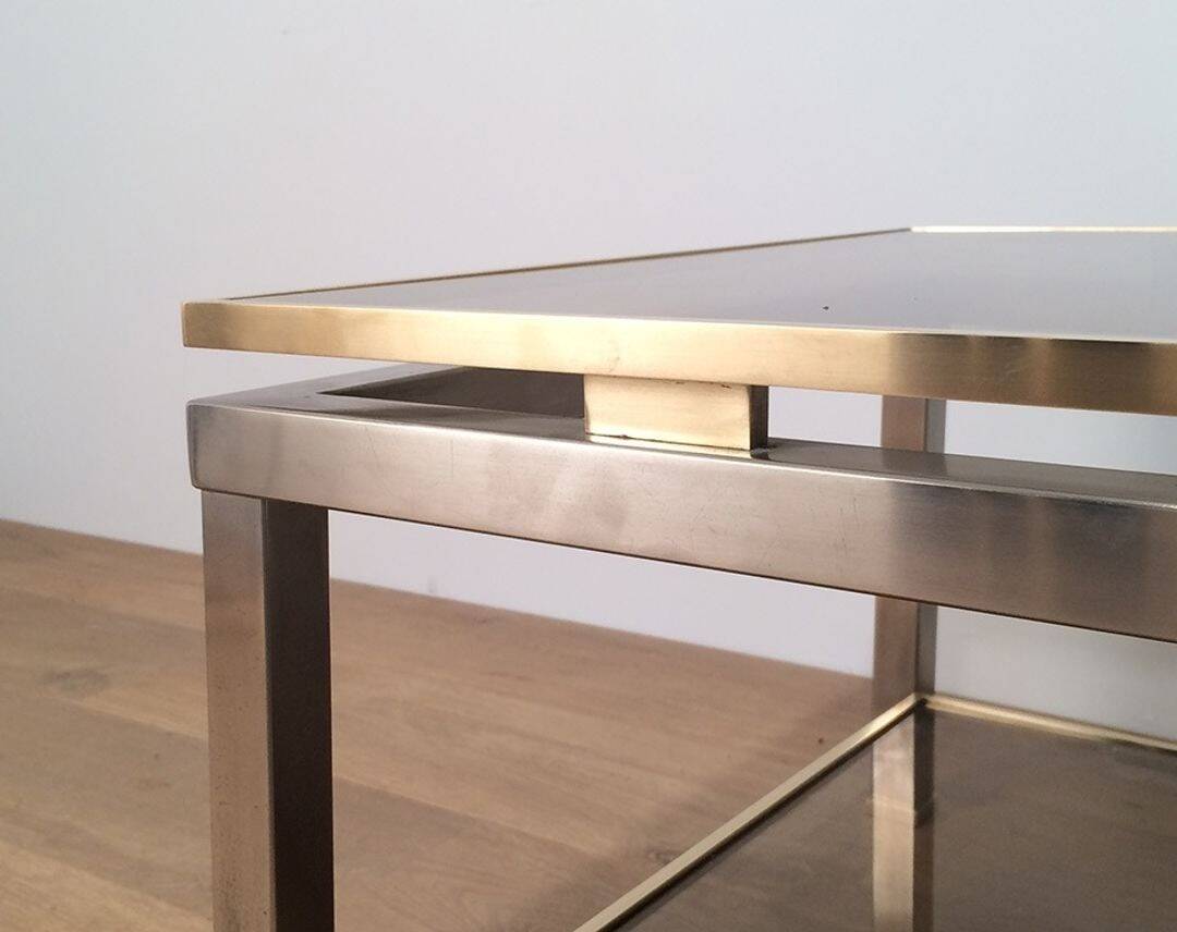 Coffee Table with Double Top in Brushed Steel and Brass, Guy Lefèvre for Ma