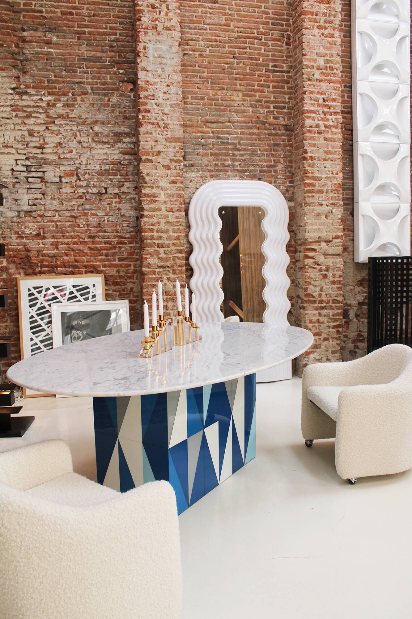 Contemporary Wood Italian Dining Table with Marble Top After Gio Ponti