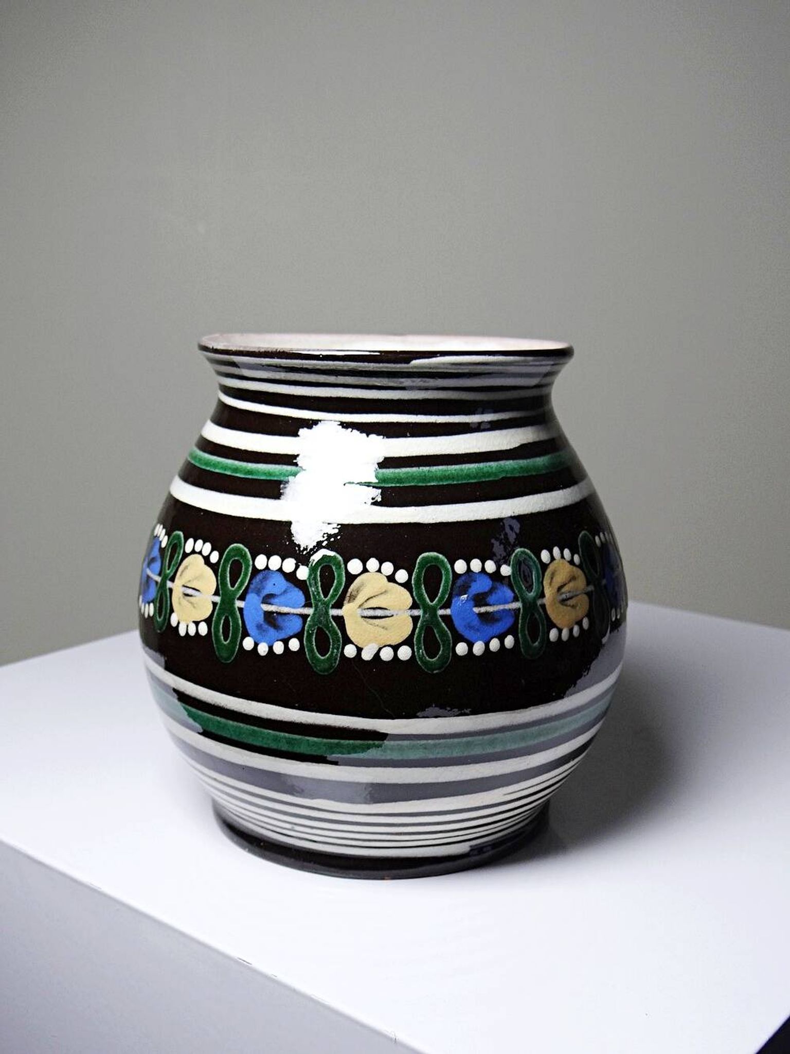 Small antique Slovak vase from Pozdišov in glazed terracotta, 1920s-1930s.