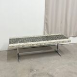 Vintage coffee table in chromed metal and ceramic