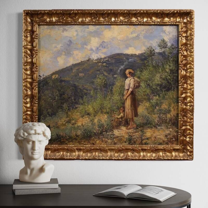 Italian landscape with figure painting signed and dated 1914