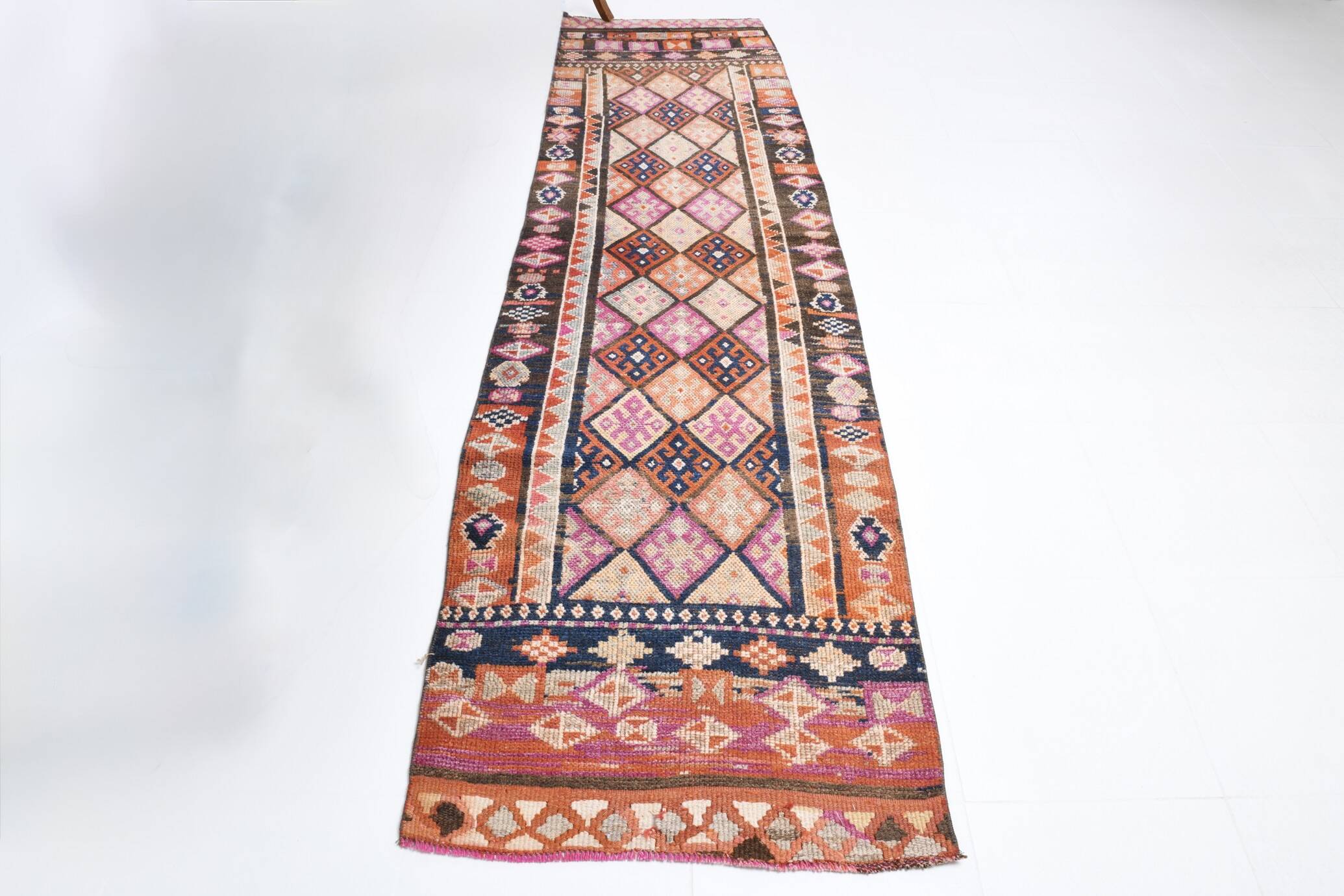 Brown & Pink Tribal Vintage Runner Rug, 83x294Cm