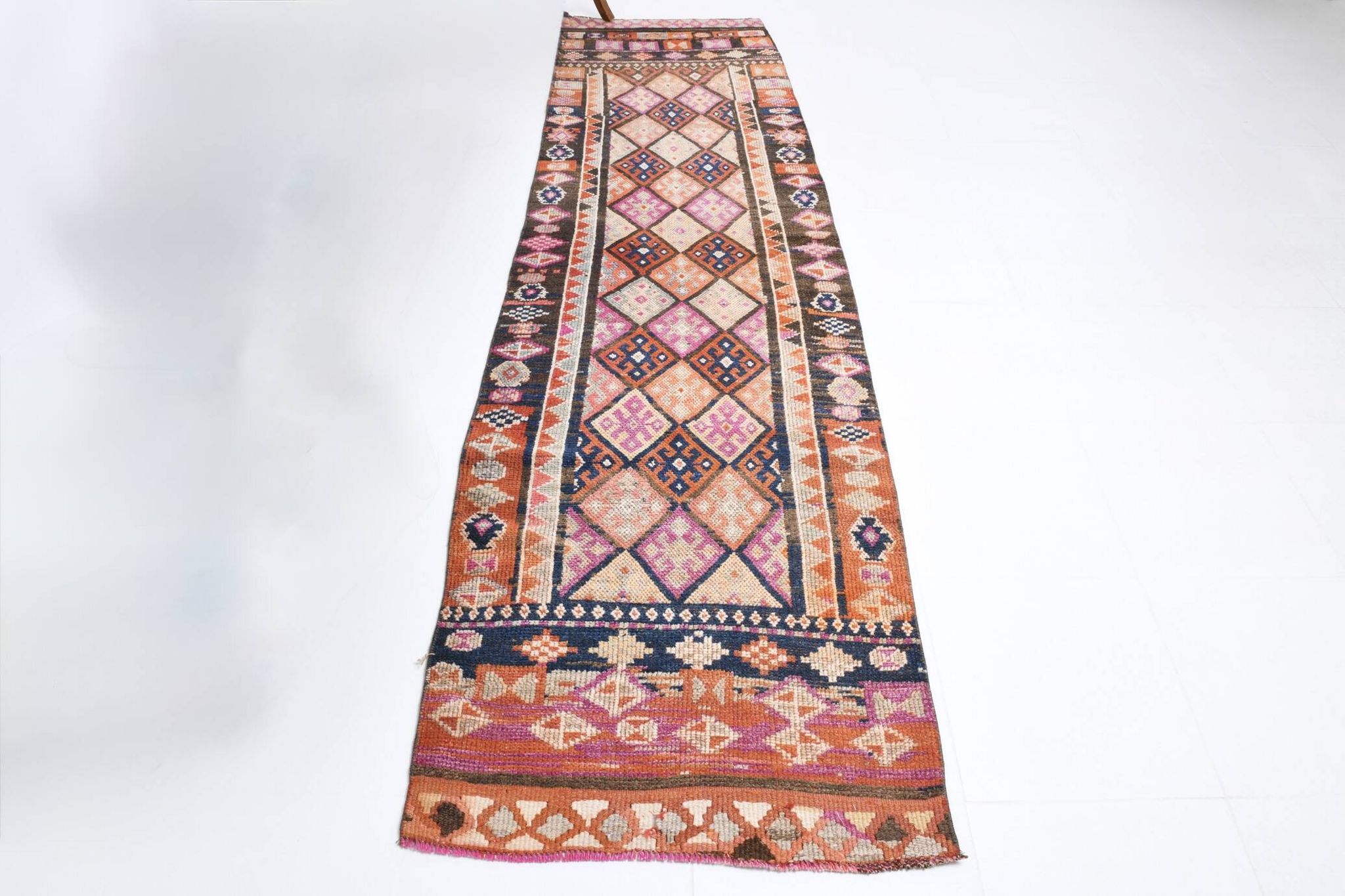 Brown & Pink Tribal Vintage Runner Rug, 83x294Cm