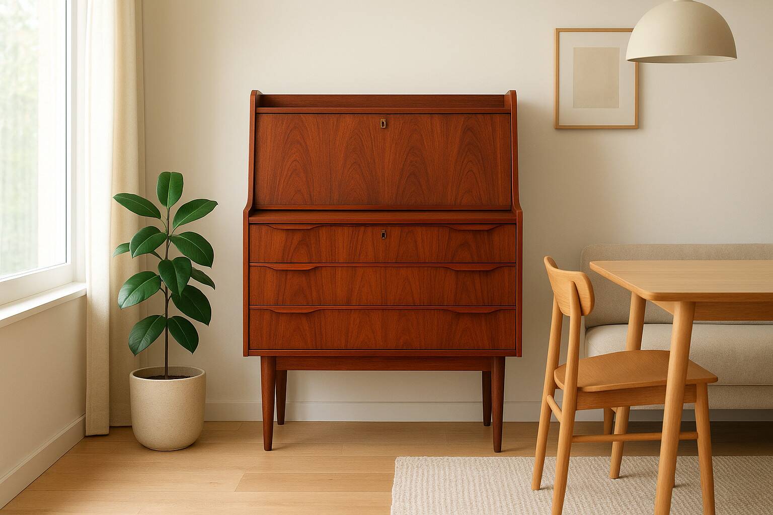 Scandinavian mahogany secretary, Norway, 1960.