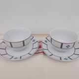 Set of 2 blue and red Basque breakfast cups with Basque cross