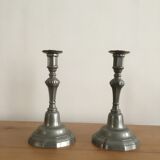 Pair of tin candlesticks