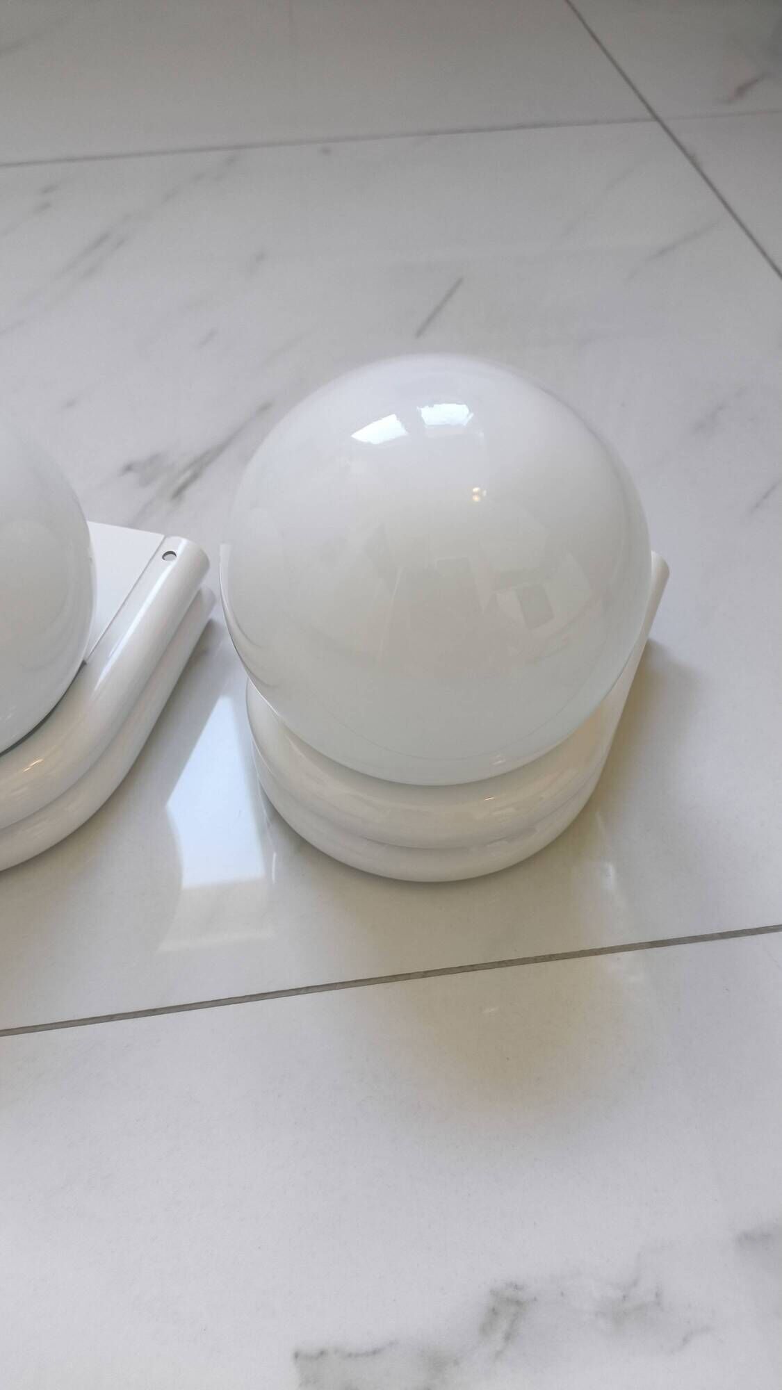 pair of 1980s wall sconces in metal and opaline