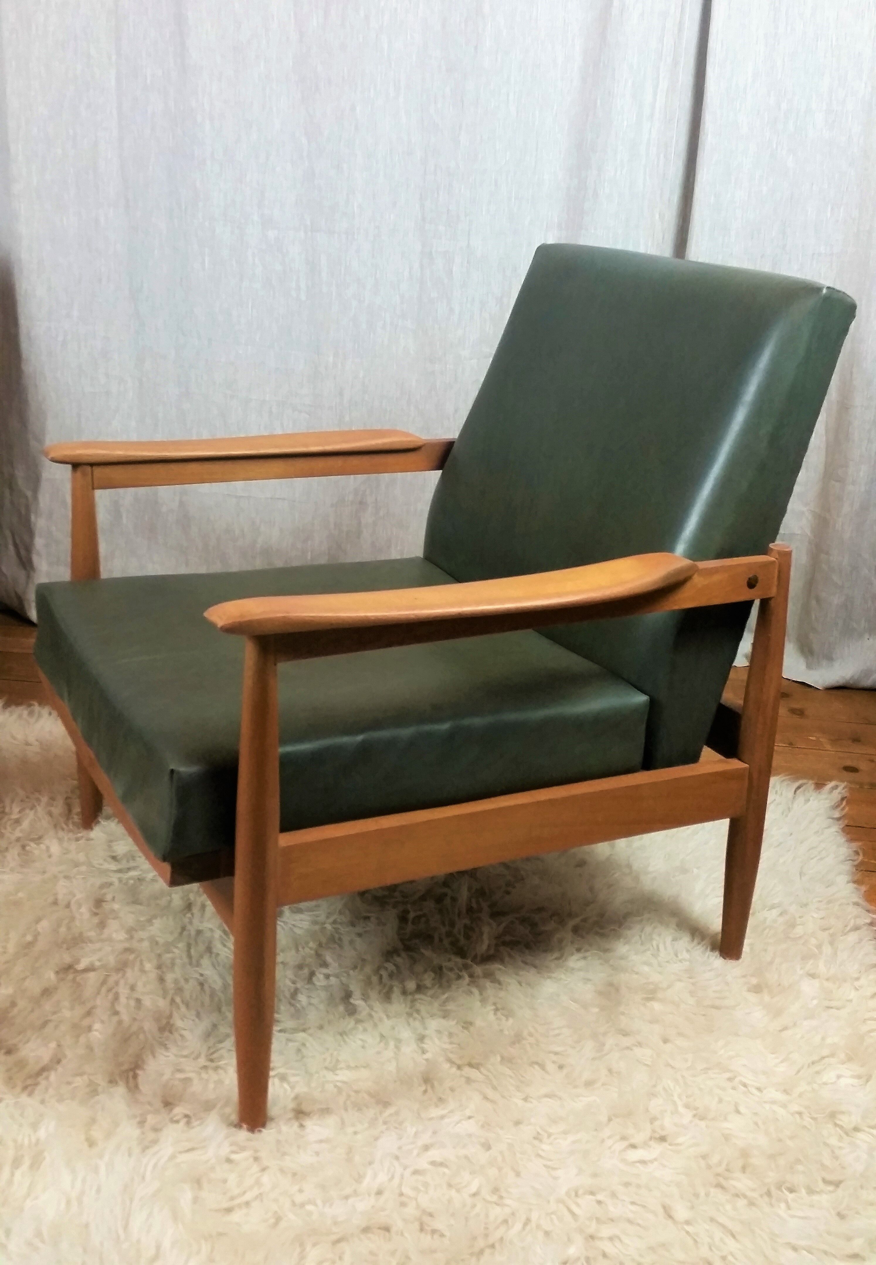 Scandinavian style armchairs reclining wood and leatherette