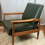 Scandinavian style armchairs reclining wood and leatherette