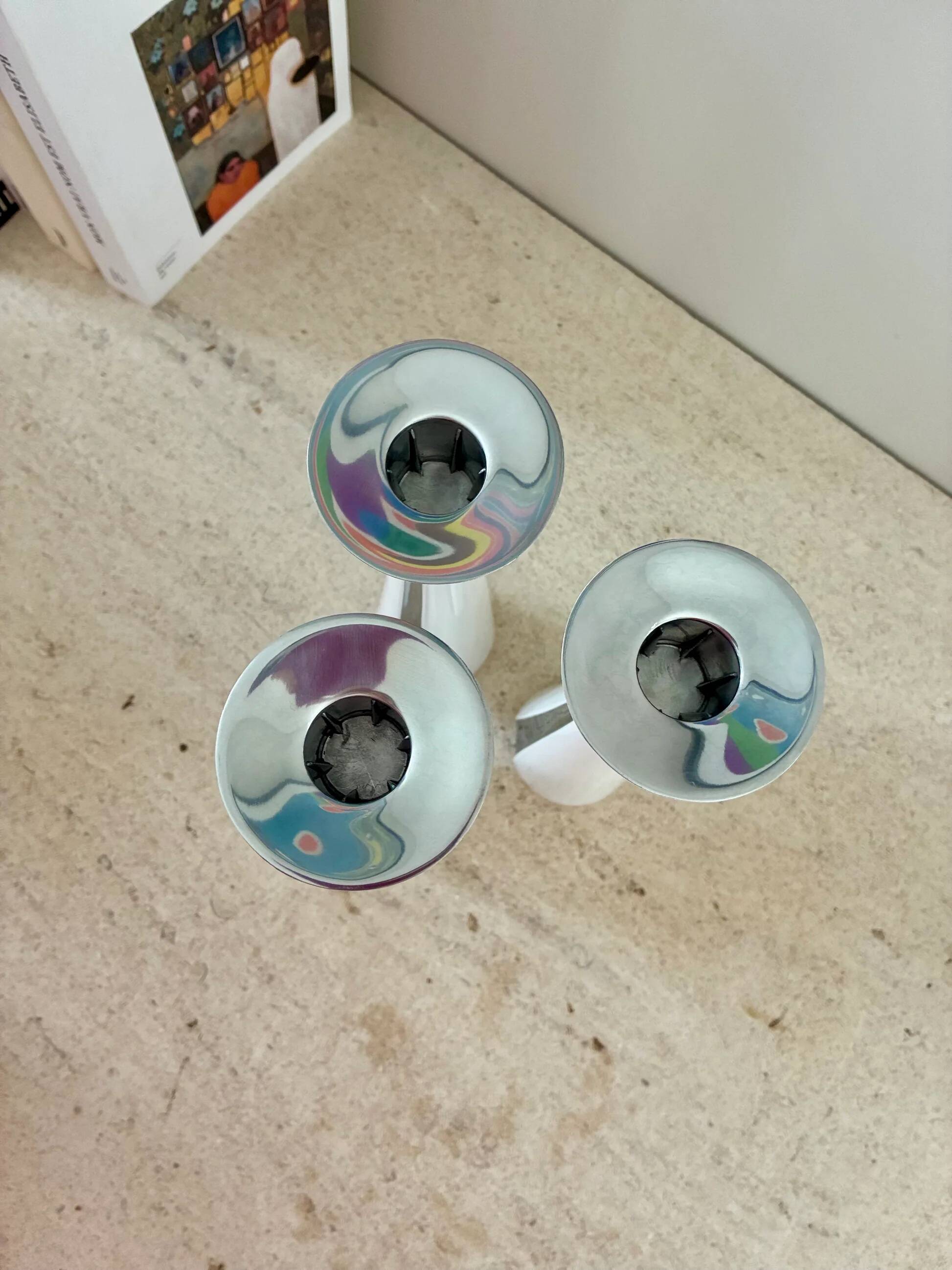 Trio of Danish steel candlesticks - 1980