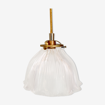 Suspension tulipe vintage en verre holophane