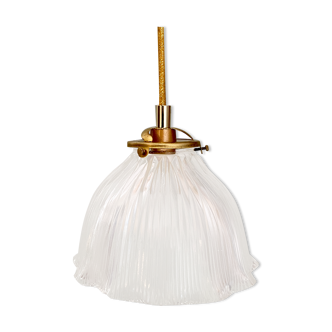 Vintage tulip pendant lamp in holophanous glass