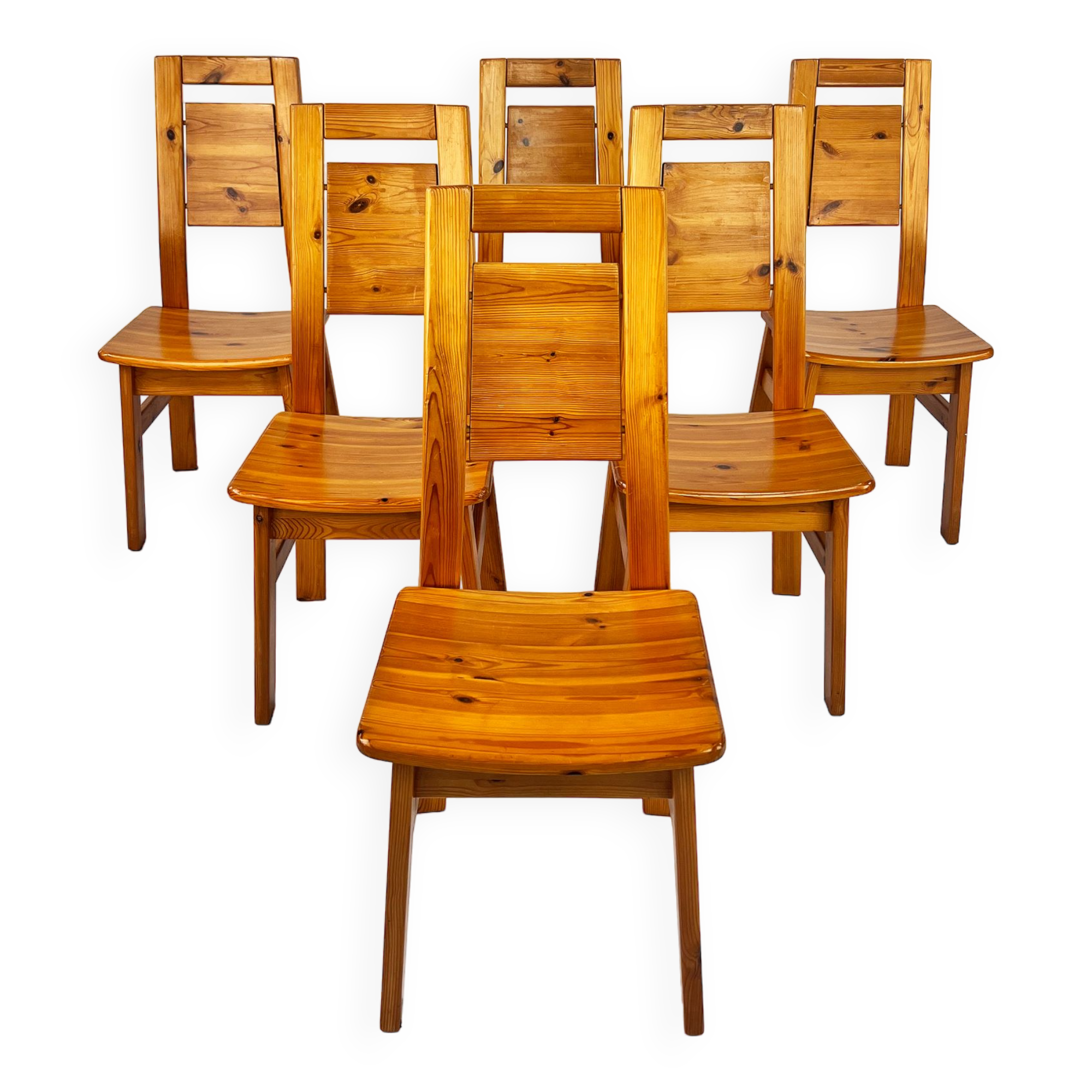 Set of 6 Pine Dining Chairs by Tapiovaara for Laukaan Puu Finland, 1960s