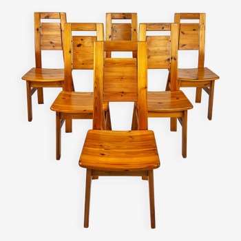 Set of 6 Pine Dining Chairs by Tapiovaara for Laukaan Puu Finland, 1960s