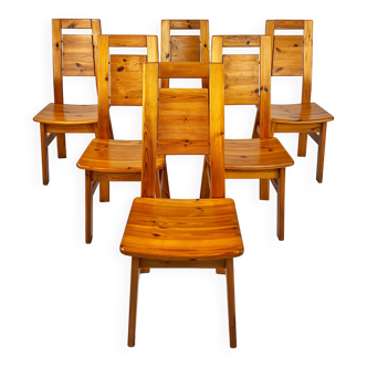 Ensemble de 6 chaises de salle à manger en pin par Tapiovaara pour Laukaan Puu Finlande, 1960