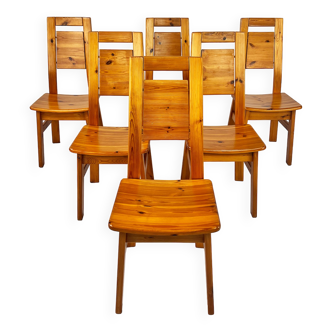 Set of 6 Pine Dining Chairs by Tapiovaara for Laukaan Puu Finland, 1960s