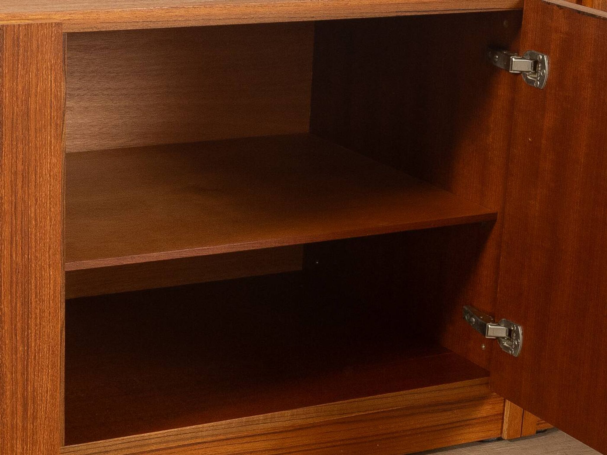 Two-piece hi-fi sideboard from the 1960s, teak veneer