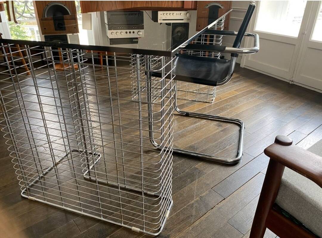 Large “Wire” Executive Desk by Terrence Conran - chrome and smoked glass - modular into a Coffee Table